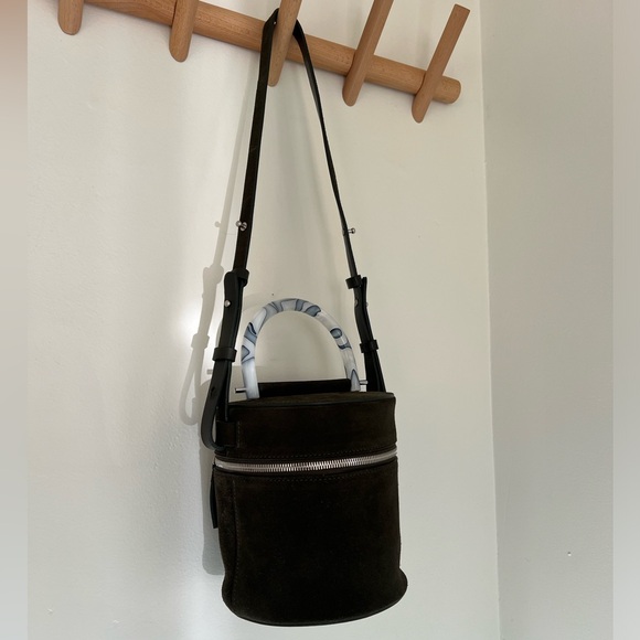 Building Block Green Suede Leather Drum Bag Sold Out Rare Marbled Handle NWOT - Picture 6 of 10